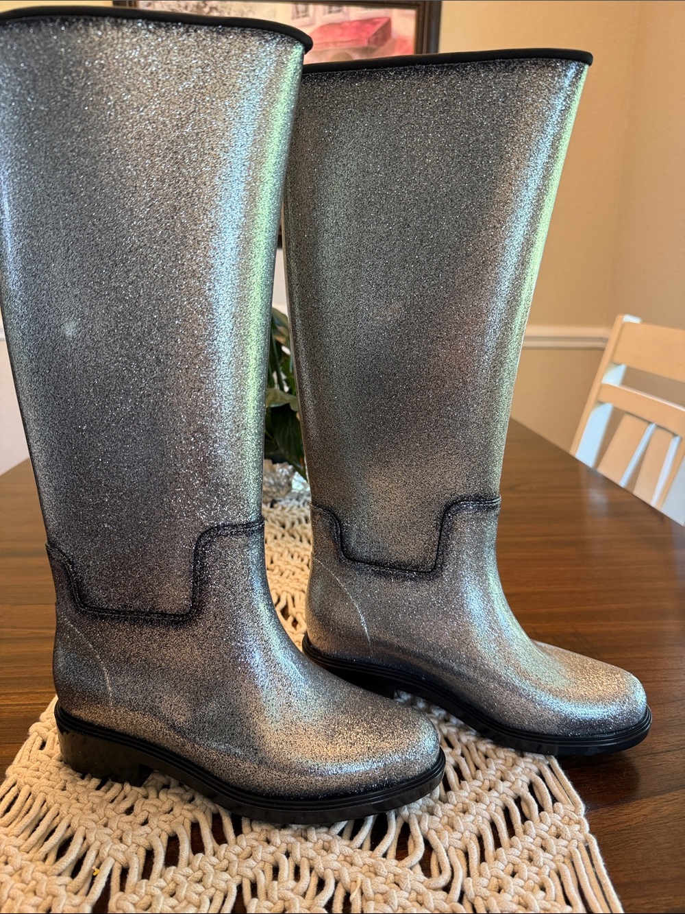 Melissa Silver Glitter Tall Rain Boots - Picture 2 of 8
